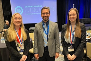 Two Motlow State students were honored at the Tennessee Board of Regent’s (TBR) 2022 Student Honors Luncheon. Left to right: Motlow PTK student Shayna Funderburk, of Brentwood; Motlow PTK Advisor Gregg Garrison; Motlow PTK student Rebekah Davis of Fayetteville.