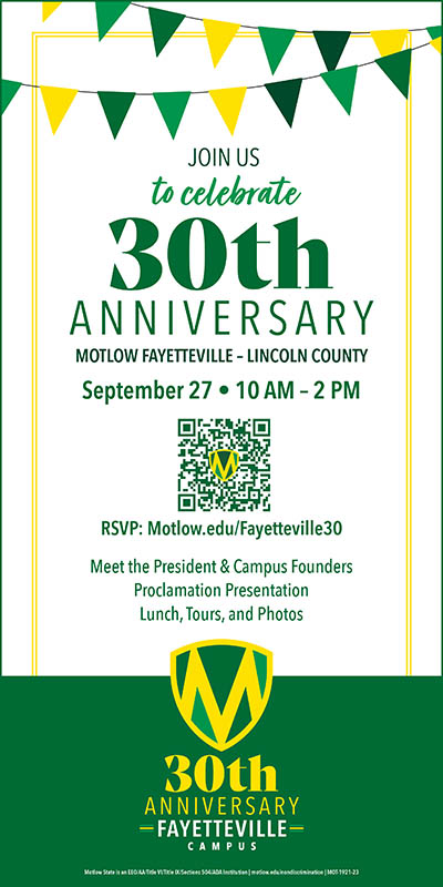 Motlow Fayetteville 30th Anniversary Invitation