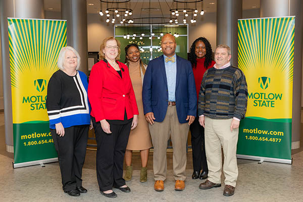 Pictured, left to right: Renee Austin, Executive Vice President for Business and Finance; Dr. Regina Verdin, Executive Vice President for Academic Affairs; Dr. Brelinda Johnson, Executive Vice President for Student Success; Dr. Michael Torrence, President of Motlow; Dr. Erica Lee, Director of Recruitment; and Thomas Turner, Sparta Site Director. 
