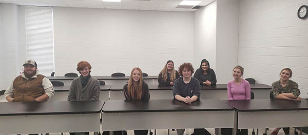 Psychology Students, from left to right: Noah Gary, Luke Yates, Alyssa Morris, Haley Miles, Olivia Jones, Briana Phillips, Aubrey Rogers, and Tabitha Zagone.