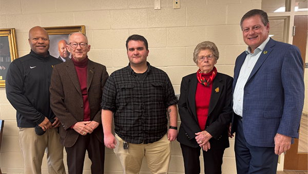 Pictured from left to right: Dr. Michael Torrence, Motlow State President; Retired Captain Gerald Zedlitz; Sergeant Adam Creason; Mrs. Norma Zedlitz; and J. Mark Hutchins, Motlow College Foundation.