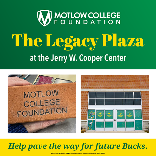 The Motlow Foundation logo and the words The Legacy Plaza at Jerry W. Cooper Center